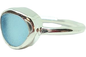 Thin Blue Sea Glass Ring: Sterling Silver Minimalist Sea Glass Jewelry Made for Mermaids