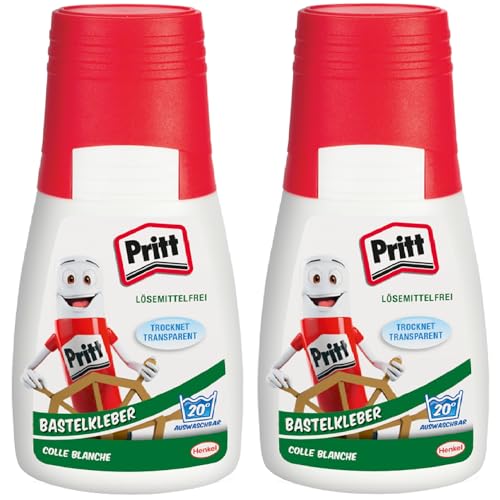 Pritt Bastelkleber 2 x 50 g, transparent trocknender Alleskleber für Zuhause, Schule oder Büro, weißer Bastelleim für Kinder