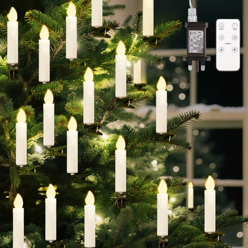 Lewondr Christmas Tree Candle Lights 30 LED, Flickering Clip on Flameless Candles with Remote Timer & 4 Modes, Xmas Tree Candle Lights Holiday Ornaments for Trees Windows Party Wedding, White