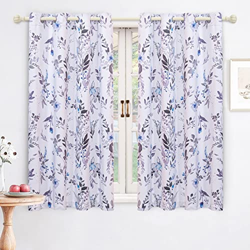 Image of MYSKY HOME Curtains for Bedroom Blue Floral Blackout Curtains 63 inch Long 2 Panels for Living Room Darkening Curtains Thermal Insulated Vintage Painting Flower Leaf Grommet Top Drapess