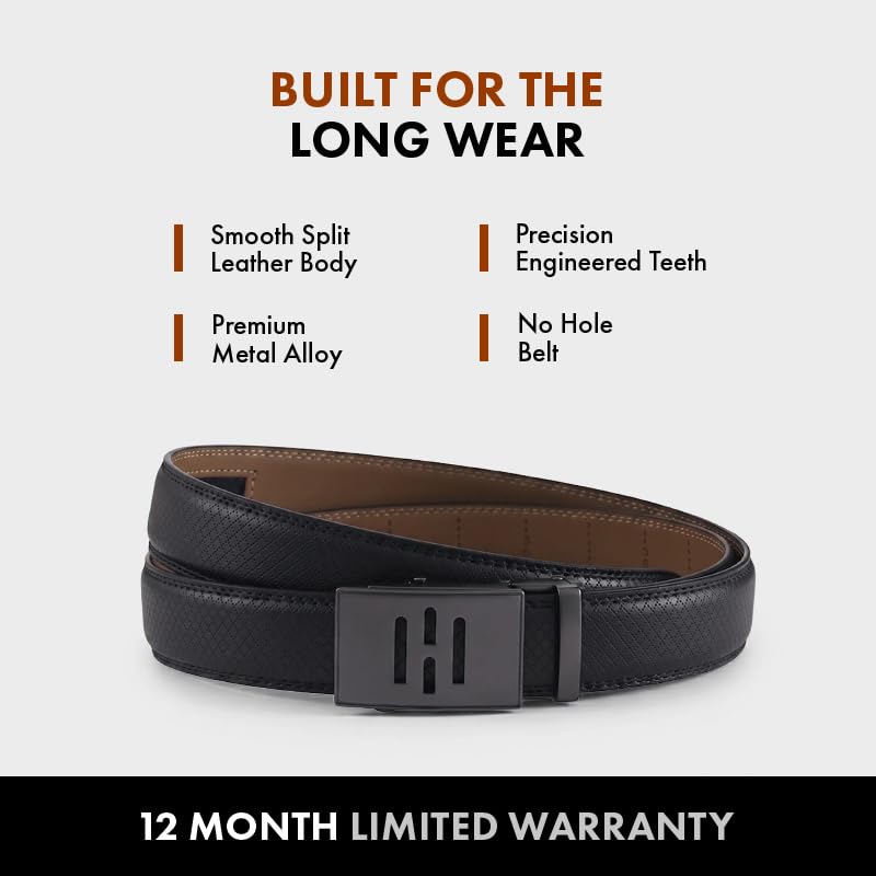 Image of HALDEN THEO Belt For Men Leather Original (Adjustable Fits Up to 44 Inch Waist) Ratchet Straps, Unique Magnetic Auto-lock Buckle Adjustable Belt For Men