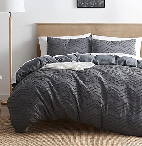 Image of Nestl Twin Duvet Cover Set - Boho Bedding Twin Size Duvet Cover, 2 Piece Tufted Double Brushed Grey Duvet Cover Twin with Zipper Closure, 1 Boho Duvet Cover 68x90 inches and 1 Pillow Sham