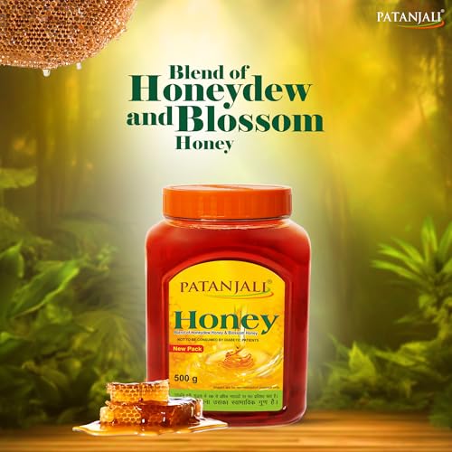 Image of Patanjali Pure Natural Honey 500g - No Added Sugar Raw Natural Bee Madhu Honey | No Artificial Colour | Ideal for Eating Cooking & Daily Wellness Use (Pack of 3)