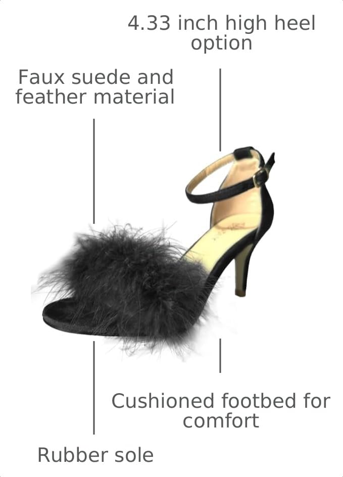 Image of MMJULY Women's Open Toe Ankle Strap Fluffy Feather Stiletto High Heel Dress Sandal