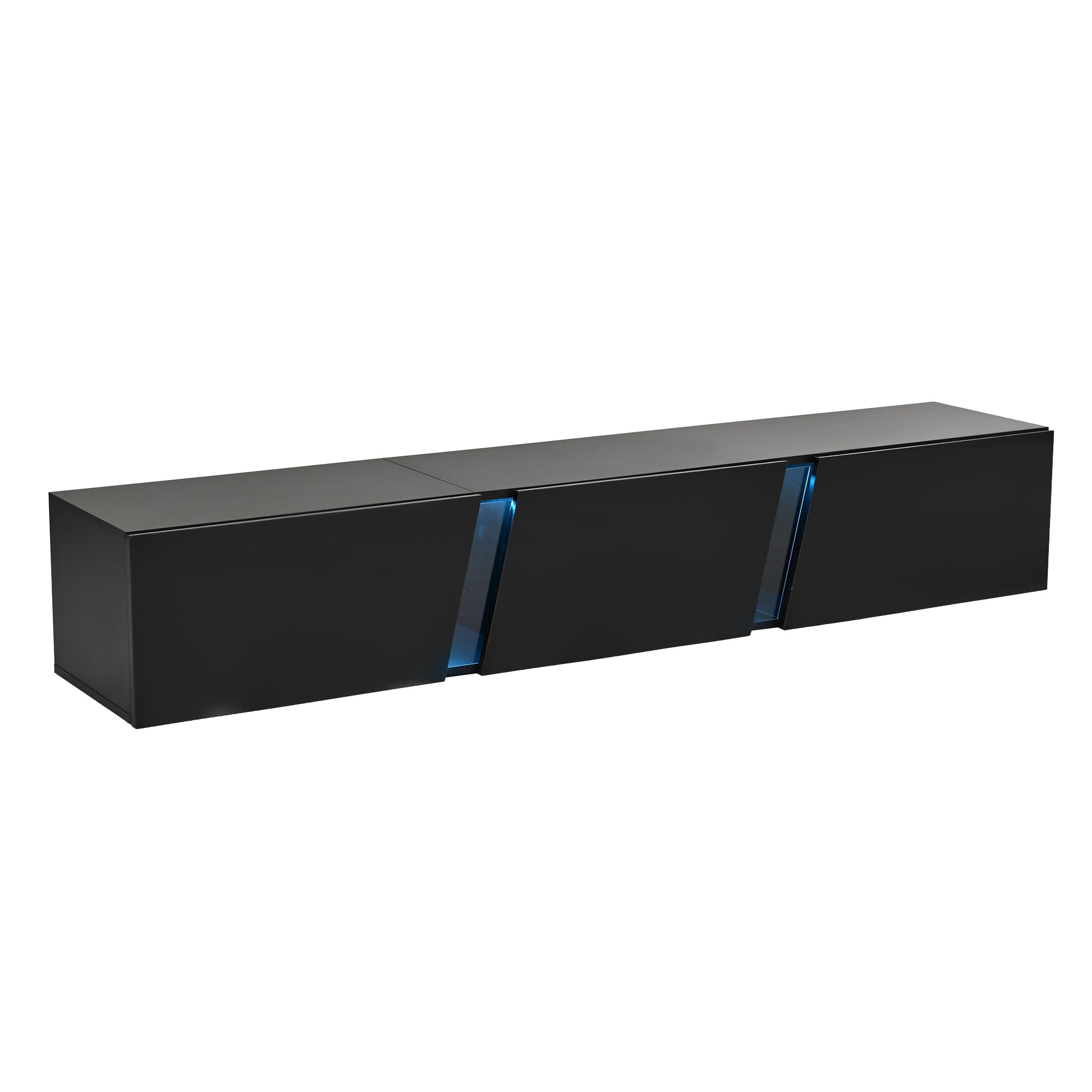 180 x 35 x 30 cm, mobile TV a parete, mobile basso con luci a LED, con 3 ante, adatto per TV da 75 pollici, mobile TV lucido, nero