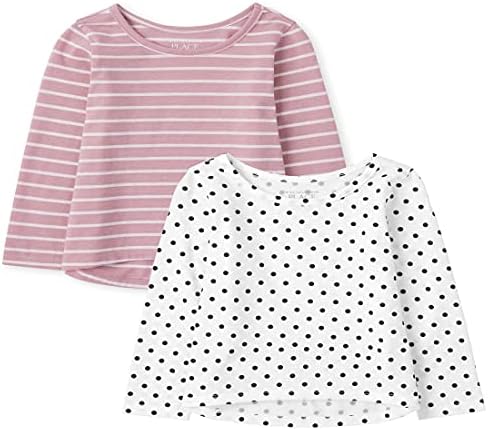 The Children's Place Baby Toddler Girl Long Sleeve Print Top 2-Pack, Rose Quartz, 18-24 Months