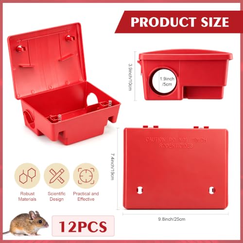 Image of Qualirey 12 Packs Rat Bait Stations Rodent Traps Outdoor Indoor, Red | Large Bait Boxes for Mice and Rats Mouse Traps Bulk, Lockable with Key, Keep Pets and Children Safe