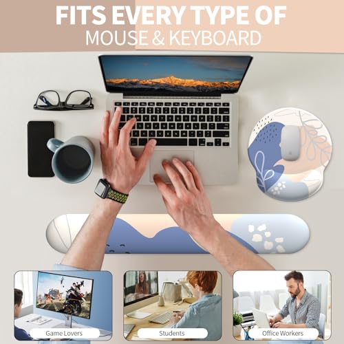 Image of eulps Mouse Pad Wrist Support, Ergonomic Memory Foam Keyboard Wrist Pad & Gel Wrist Rest Set for Computer Keyboard for Easy Typing & Pain Relief for Office & Home (Leafy Lushness Set)
