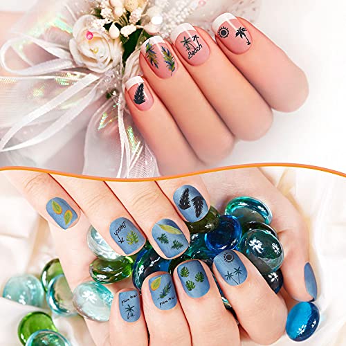 Ancirs 1000+ Pcs 3D Summer Palm Tree Nail Art Studs Stickers, Adhesive Tropical Surf Beach Palm Tree Nail Art Decals For Diy Nail Art Polish Manicure Decoration- 5 Sheets Green Fresh Cool Style & 5 Sheets Brown Sunset Style #TOP3