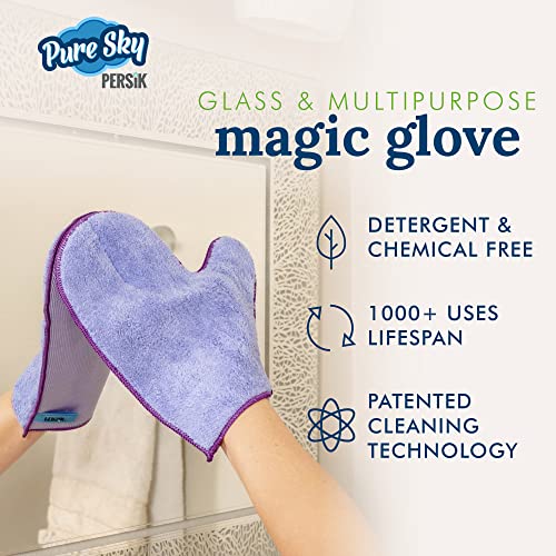 Persik Pure-Sky Ultra Microfiber Cleaning Glove – Just Add Water No Detergents Needed - 2-In1, Combination For Glass And Multipurpose – Streak Free Magic Window Polishing Glove - Removes Stains, Dust #TOP2