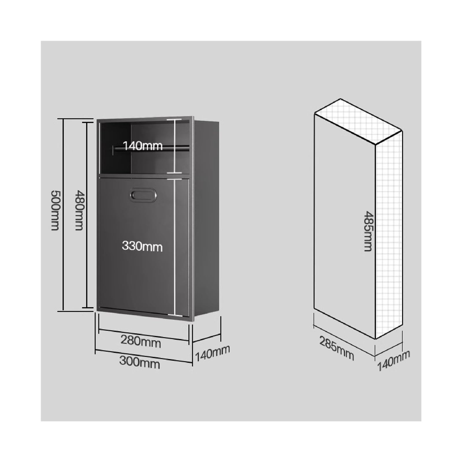 Edelstahl-Duschregal – wasserdichtes Wandregal für Shampoo, Toilettenartikel und Toilettenpapierhalter – grauer Badezimmer-Nizer 50 x 30 x 14 cm – platzsparende Aufbewahrungslösung