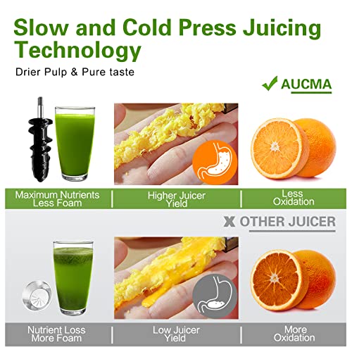 Aucma Slow Juicer Machine, Cold Press Juicer With Quiet Motor And Reverse Function, Masticating Juicer Machine With Brush Recipes, Juicer Extractor For High Nutrient Fruit Vegetable Juice (Classic Red) #TOP2