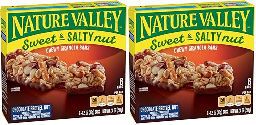Image of Nature Valley Granola Bars, Sweet and Salty Nut, Chocolate Pretzel Nut, 6 Bars, 7.4 oz (Pack of 2)