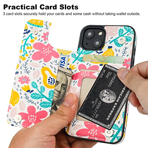 Haopinsh For Iphone 13 Case Wallet With Card Holder, Summer Fruits Pattern Back Flip Folio Pu Leather Kickstand Card Slots Case For Women Girls, Double Magnetic Clasp Shockproof Cover 6.1" #TOP2