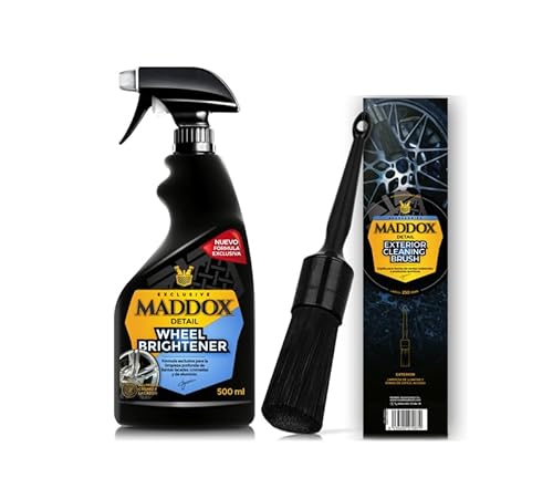 Maddox Detail - Kit Limpieza Exterior con Limpia Llantas para Coche, Cepillo Limpieza de Alto Rendimiento | Abrillantador Llantas | Wheel Brightener + Exterior Cleaning Brush