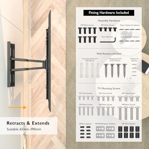 BONTEC Soporte TV Pared para Pantallas de 32-85 Pulgadas Plana & Curva LED LCD, Soporte Pared TV de Articulado Inclinable y Giratorio, Resistentes hasta 60 kg, VESA Máx 600x400 mm - imagen 6