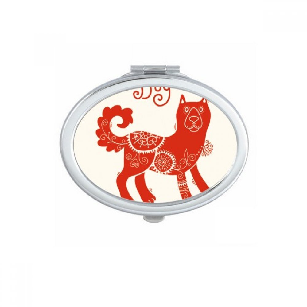 Miroir compact oval rouge zodiaque chinois année du chien pour maquillage portable fait main