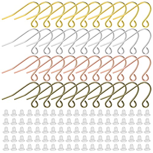 800pcs Earring Hooks for Jewelry Making,Includes 400pcs Hypoallergenic Earring Hooks and 400pcs Earrings Backs,French Ear Wires for Women DIY Craft(4 Colors)
