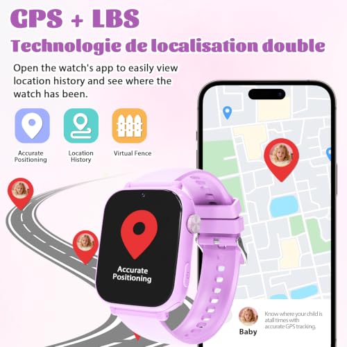 Image of 4G Kids Smart Watch for Boys Girls with GPS Tracker, SOS, Two Way Call Video Calling Voice Chat,School Mode, Alarm Clock,Safe Zones,Pedometer,Stopwatch,Games Children Smartwatch for 4-12 (4G Purple)