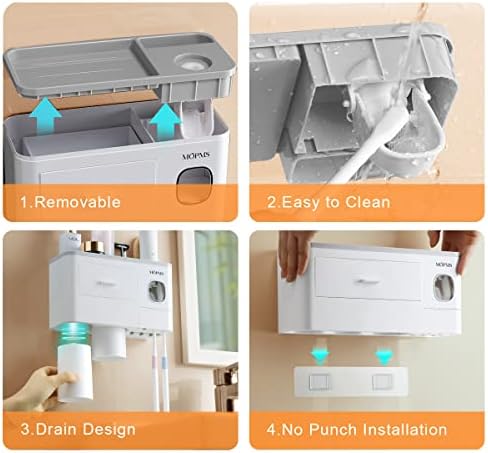 Toothbrush Holder Wall Mounted for Bathroom - Electric Toothbrush Holder with Toothpaste Dispenser,Large Capacity Tray, Cosmetic Drawer,2 Cups and 6 Brush Slots Bathroom Accessory