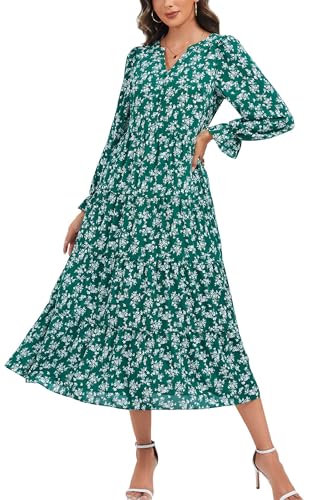 Kormei Long Sleeve Dress for Women 2025 Fall V Neck Tiered Elegant Empire Waist Flowy Wedding Guest Maxi Dresses4