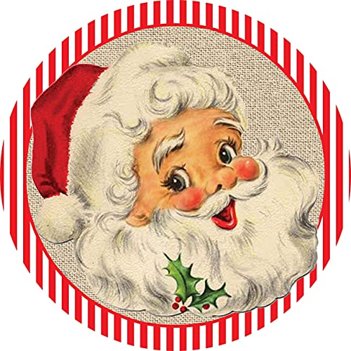Round Metal Tin Sign Rustic Wall Decor Wall Plaque Vintage Christmas Santa Wreath Sign, Christmas Metal Wreath Sign,For Plaque Poster Cafe Wall Art Gift 12X12Inch #TOP22