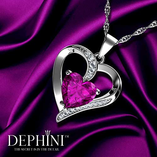 Dephini - Pink Heart Necklace - 925 Silver Heart Pendant With White Cz & Pink Birthstone Embellished With Branded Crystal For Women, 18" Sterling Silver Chain + Jewellery Box, Gifts For Women #TOP5