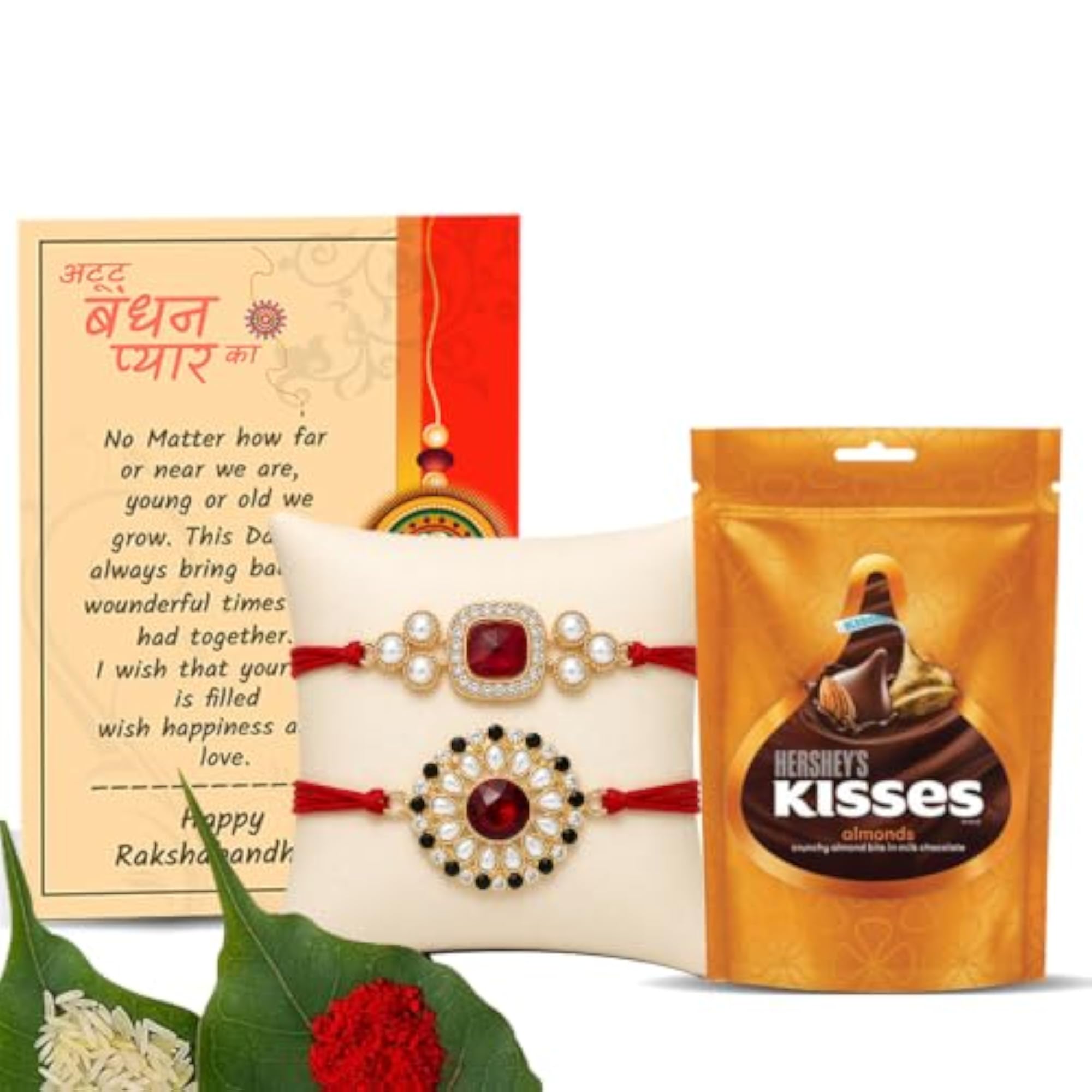 Set of 2 Elegant Kundan Gold Plated Rakhi for Brother