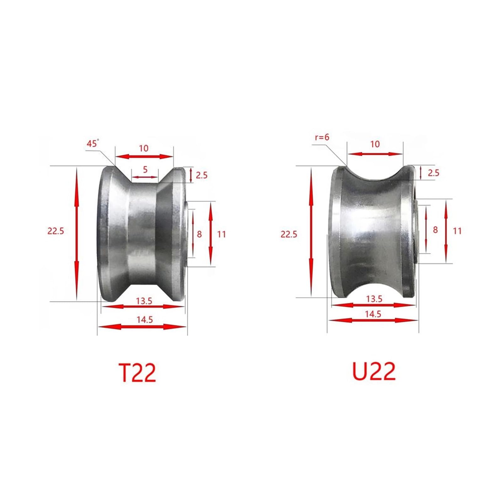 2 pezzi U22 Cuscinetto a rulli con scanalatura a U, guida di scorrimento, cuscinetto a 8x22,5x14,5x13,5 mm