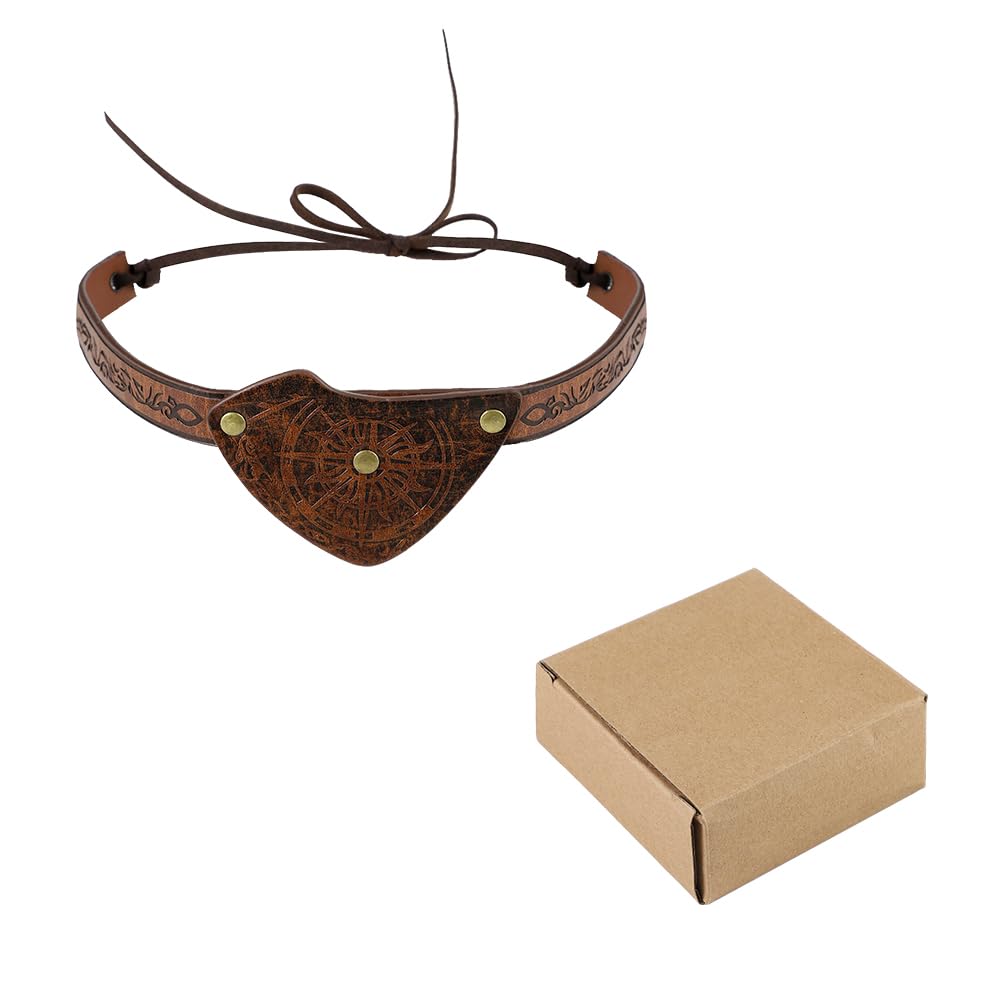 Qchomee Leather Pirate Eye Patch Adjustable Eyepatch for Right Left Eye Vintage Eye Cover Eye Mask Halloween Costume (Brown) - Image 2