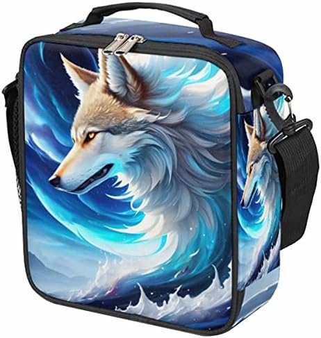 Abstract Wolf Insulated Lunch Bag for Girls Boys Teen Cool Galaxy Wolf Reusable Lunch Box with Shoulder Strap Freezable Thermal Cooler Bag Meal Prep Boxs for School Travel Picnic Beach Lunch Pail