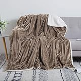 CAROMIO Sherpa Fleece Throw Blanket for Couch Bed Sofa, Revisable Double Layer Soft Plush Striped Pa