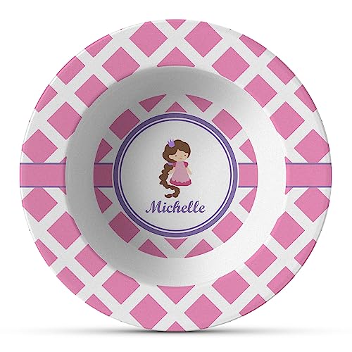 Personalized Diamond Print w/Princess Plastic Bowl - Microwave Safe - Composite Polymer