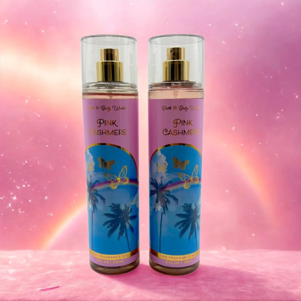 Bath & Body Works PINK CASHMERE Fine Fragrance Mist Gift Set with a Blue Bow for Holidays 8 fl oz each - Pack of 2