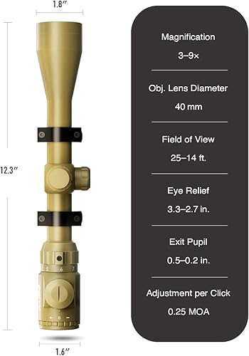 Miniatura 7 de PINTY Alcance de rifle de telémetro, 3-9 x 40 pulgadas, rojo y verde, con 5 niveles de brillo, anillos de montaje para riel Picatinny Weaver,