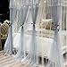 Joyreap Luxury 4 Corners Post Canopy Bed Curtains - Grey & White Cozy Drape Netting - Cute Princess Style Bedroom Decoration Accessories (59