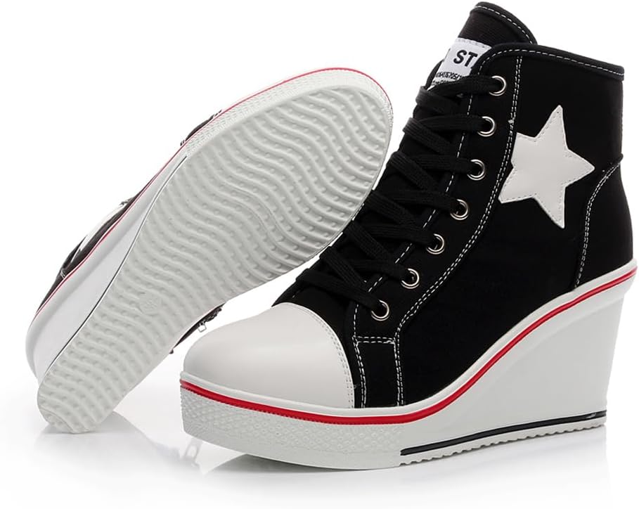Mei MACLEOD High Heel Wedge Sneakers for Women Casual Lace Up Canvas Shoes for Ladies Platform Wedge Shoes AnkleBooties - Image 6