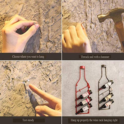 Soporte para 4 botellas de vino en madera y hierro rojo miniatura 4