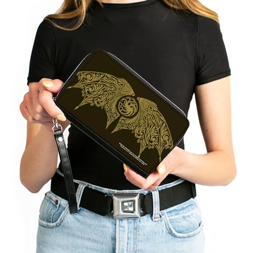 House of the Dragon Wallet, Zip Around, House of the Dragon Icon and Wings Black Yellow, Vegan Leather4