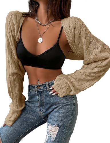 Image of Womens Long Sleeve Open Front Crop Cardigan Sweater Drop Shoulder Shrugs Knit Bolero Sweaters Tops Outwear