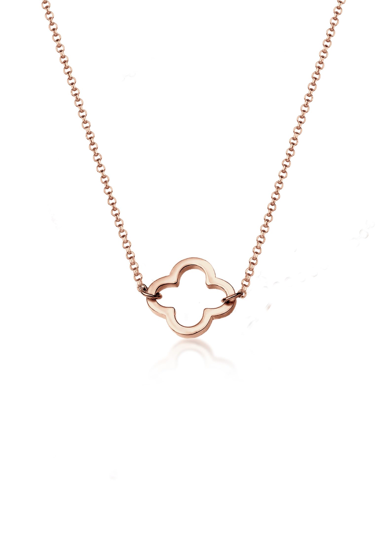 Elli Women's 925 Sterling Silver Rose Gold Plated Clover Leaf Necklace of Length 40 cm