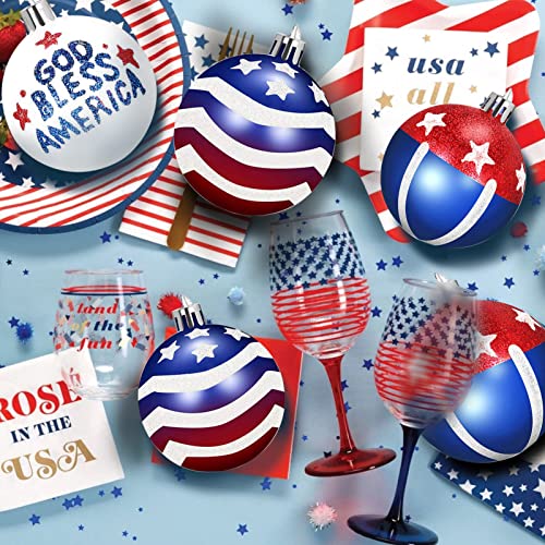 24 Pcs 4Th Of July Ball Ornaments -Patriotic Ball Hanging Pendant Independence Day Ornament Christmas Hanging Ball For Memorial Day Usa Themed Party Independence Day Christmas Tree Wedding Home Decor #TOP6