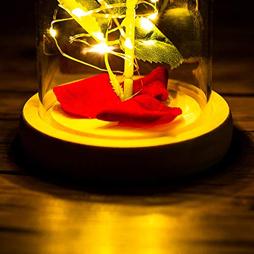 Bewaard Rose Flower LED Light met glazen afdekplaat voor Valentines'Day Wedding Gift Christmas Birthday Anniversary,Wood base - Afbeelding 6