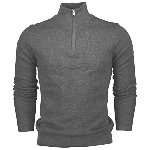 Hann Brooks Mens Long Sleeve Cotton Pique Half Zip Sweatshirt Sweater Top (XL, Grey)