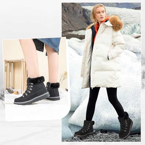 XRH Women’s Winter Warm Boots Black Snow Combat Boots With Zipper,Comfortable Fur Lined Women Ankle Boots Non Slip Hiking Boots For Women2
