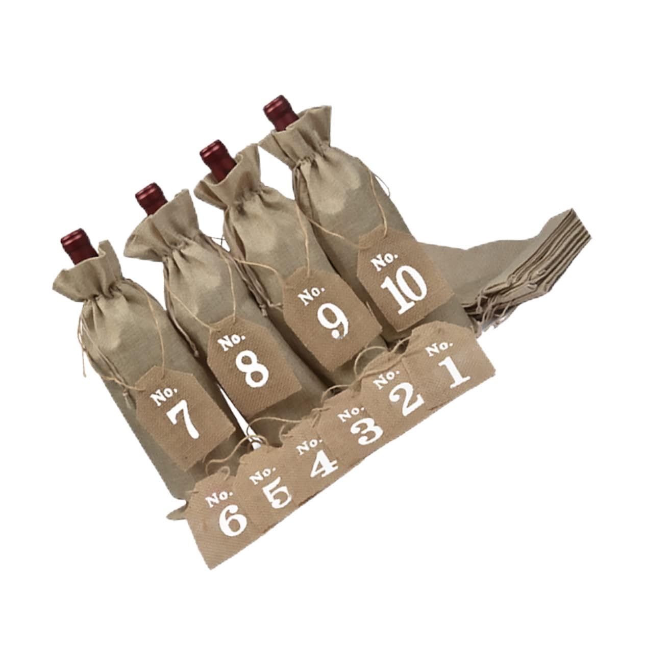 Paquet à Vin et Rangement de Bouteilles de Vin Lot de 20 en Toile de Jute et Étiquette Numérotée avec Cordon de Serrage pour Décoration de Fête