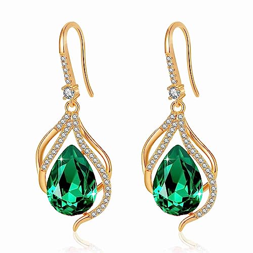 Austrian Crystal Hollow Teardrop Halo Drop Twisted Dangle Earrings for Women 14K Rose Gold Plated Hypoallergenic Jewelry