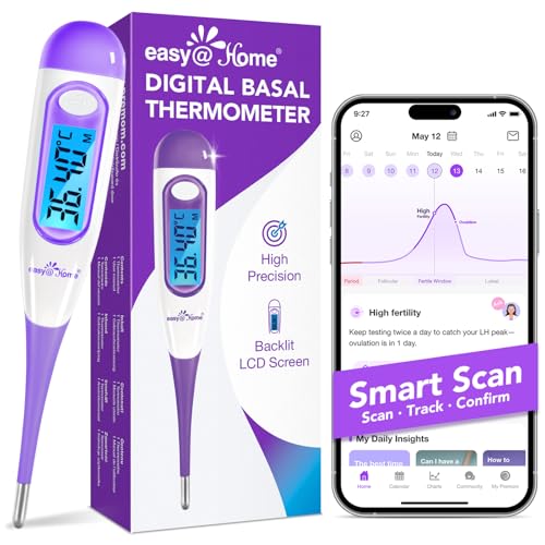Digital Basal Thermometer Ovulation with Backlight LCD Display Premom APP(NOT Bluetooth) 1/100th Degree High Precision Memory Recall Ovulation Tracking Charting & Natural Family Planning Purple