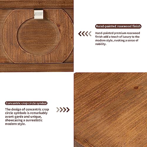 Image of HOMPUS 3 Drawer End Table, Modern Nightstand with Concentric Circles Pattern, Farmhouse Night Stand with 3 Storage Drawers, Wooden Bedside Table, Nightstand w 3 Drawers for Sunroom, Apartment