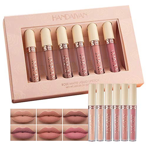 YOUNG VISION Matte Liquid Lipstick Set, 6 Nude Colors Non-stick Cup Lip Gloss, Long Lasting Lip Makeup Gft Set for Women (Set B)